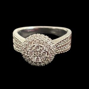 Retro Round Cushion faux diamonds Silver Engagement Ring